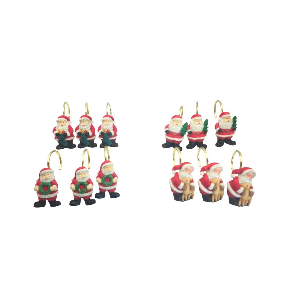 12 Santa Claus Bath Shower Curtain Hooks Resin Hand Painted 4 Different Poses